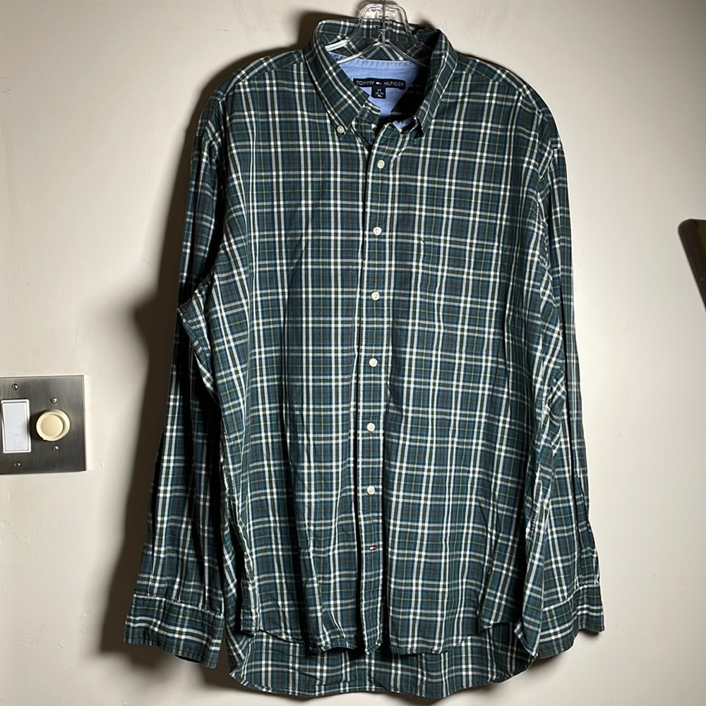 Tommy Hilfiger Long Sleeve Button up plaid Shirts Men’s 17 34-35 XL